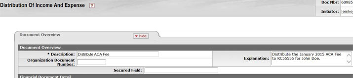 Example Explanation in the KFS Distribution of Income and Expenses section