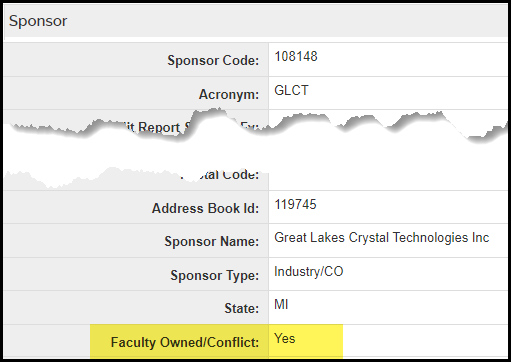 facutly owned or conflict designation in sponsor display window