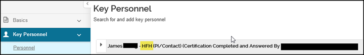 image showing the HFH identifier in the key personnel sub-option