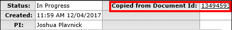 The Copied from Document Id field containing hyperlink.