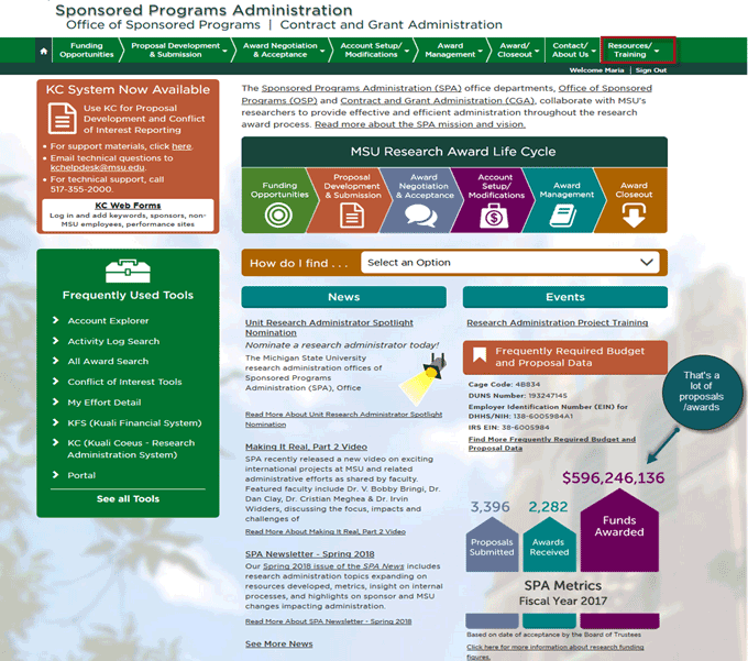 Metrics links indicated on home page