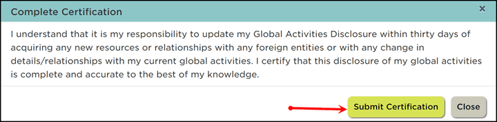 Submit Certification button indicated on Complete Certification box